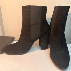 Stuart Weitzman size 9 black suede bootie. 3.5 inch heel. Minor scuffs on heel